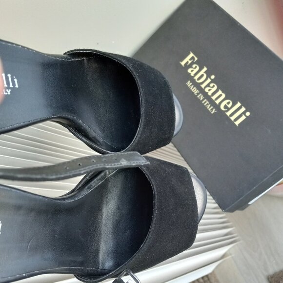 Fabianelli Black Suede Ankle Strap Block Heel Sandals Sz 38/ 7 -7.5 ITALY - Picture 14 of 16
